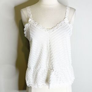 Vintage 80s Miss Helen Size 40/42 Germany White Nylon Camisole Lace Lingerie Top